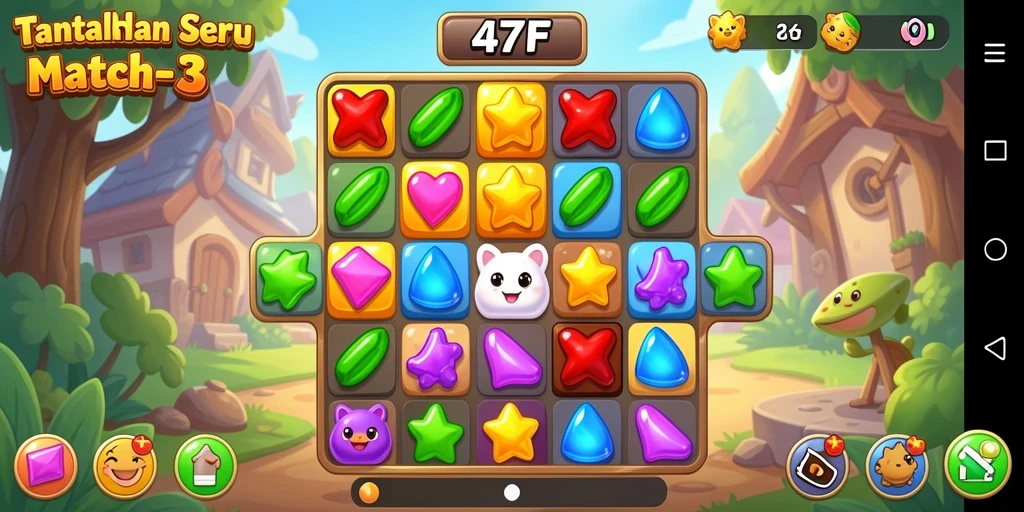 Screenshot gameplay 47F yang menarik dan berwarna-warni.
