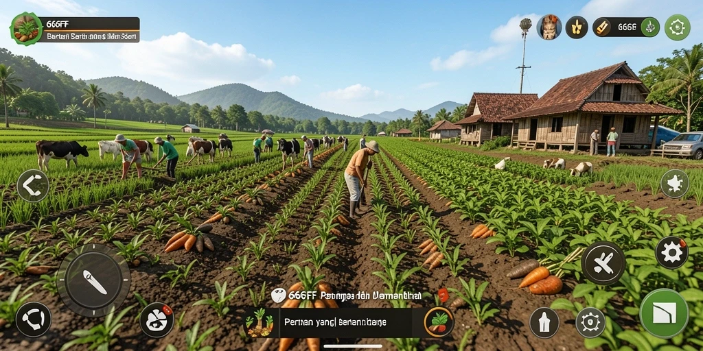 Gameplay <strong>666FF</strong> yang menampilkan aktivitas bertani yang seru.