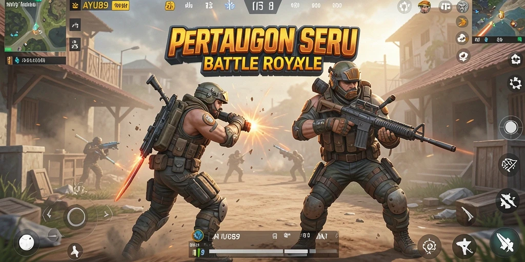 Tangkapan layar utama AYU89 menampilkan aksi seru di medan tempur Battle Royale.