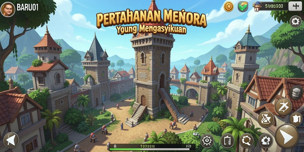 Tampilan seru gameplay tower defense di BARU01 yang menantang.
