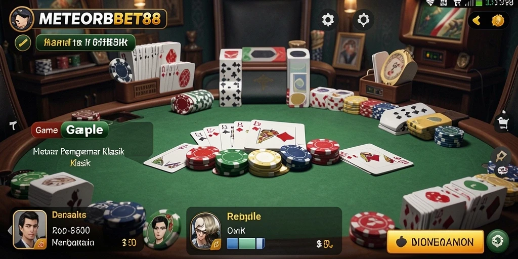 Tampilan gameplay seru dalam METEORBET88 saat bermain Gaple.