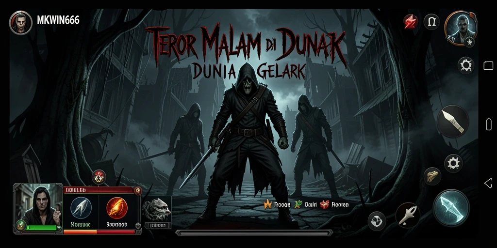 Screenshot gameplay MKWIN666 menunjukkan suasana mencekam dan hantu menyeramkan.