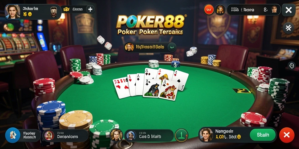 Screenshot utama POKER88 menampilkan serunya gameplay Poker.