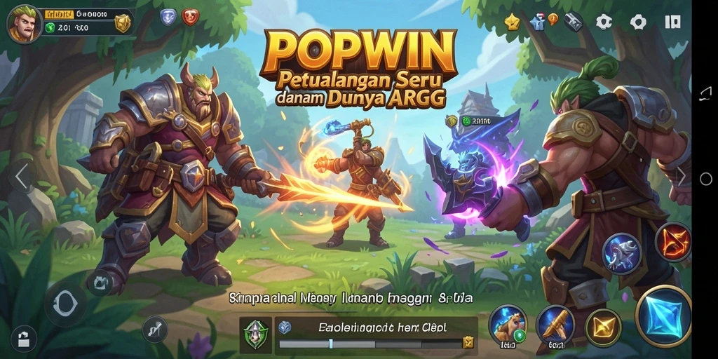 Screenshot utama POPWIN menampilkan pertarungan epik dalam dunia ARPG.