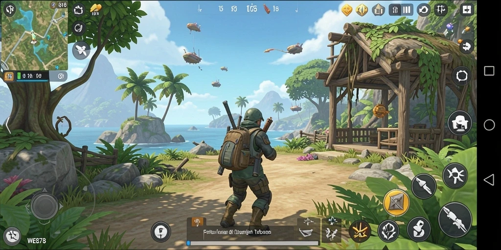 Tampilan gameplay WE878 dalam dunia terbuka yang luas dan indah.